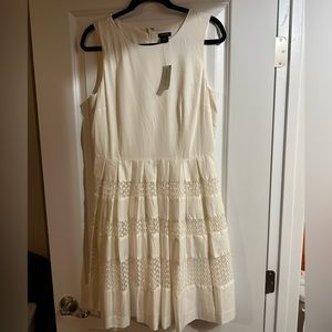 Ann Taylor Cream A-line Sleeveless Dress with Detail Skirting